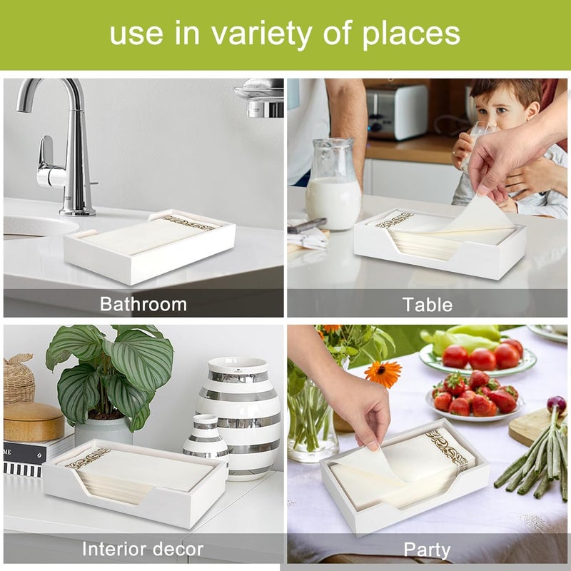 Gtencemen White Napkin Holder for Kitchen Guest Towel Holder Bathroom Flat Napkin Holders Tray Cocktail Napkin Holder Modern Rustic Napkin Holders Farmhouse Paper Hand Towel Holders Basket - Image 4